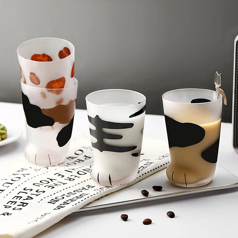 Animals Glass Cup 300ML Creative Cute Cartoon Cat Paw Water Bottle Milk Juice Frosted Drinking Cold Drink Mug Coffee Cup