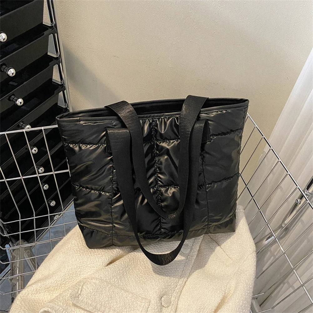 Fashion Women Tote Bag Large Capacity Cotton Padded Top-handle Bags Rhombus Portable Handbag Quilted Solid for Leisure Travel