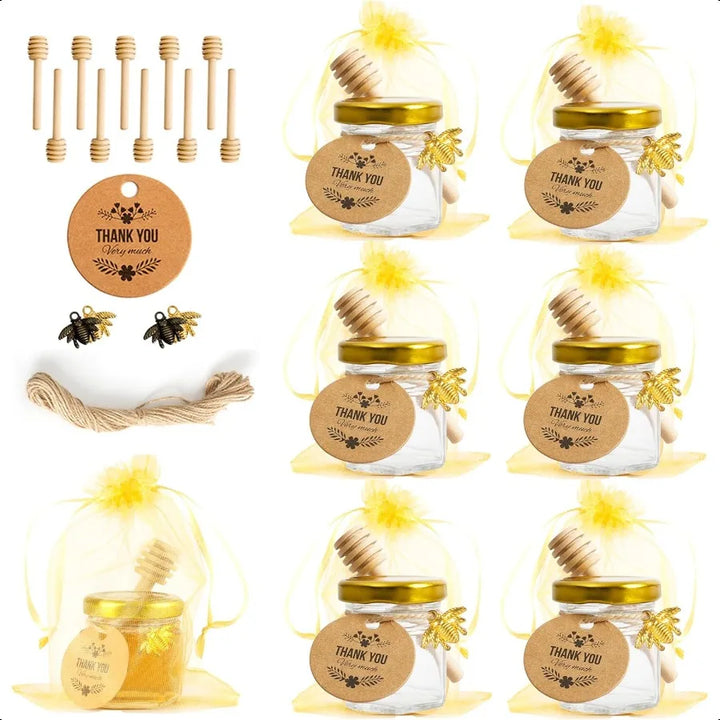 1.5oz 6Pack Mini Glass Hexagon Jars Gold Lids Jam Honey Dipper Wedding Favors Baby Food Candle Crafts Canning Jar Glasses jar G