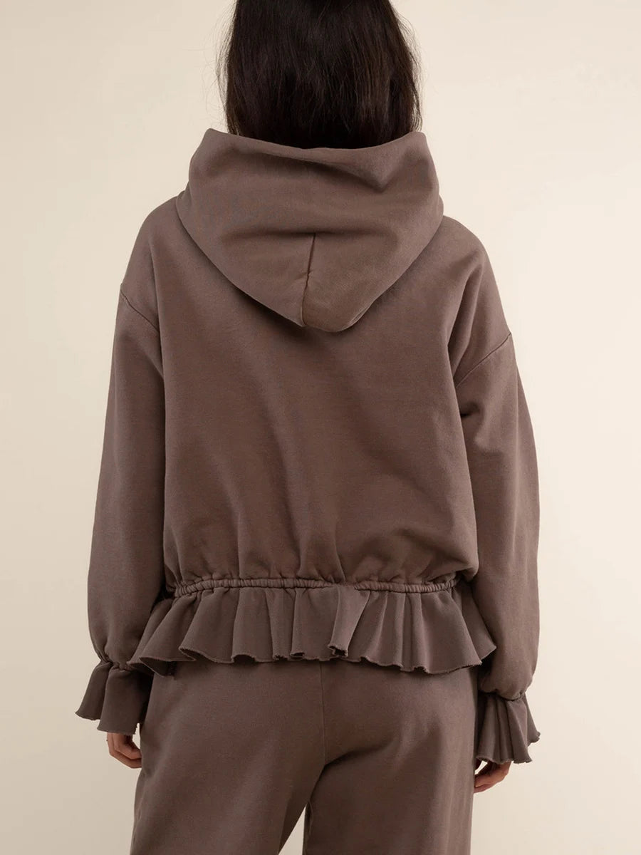 Women s Loose Hoodies Solid Color Rufles Hooded Long Sleeve Sweatshirts Pullovers Fall Winter Casual Tops