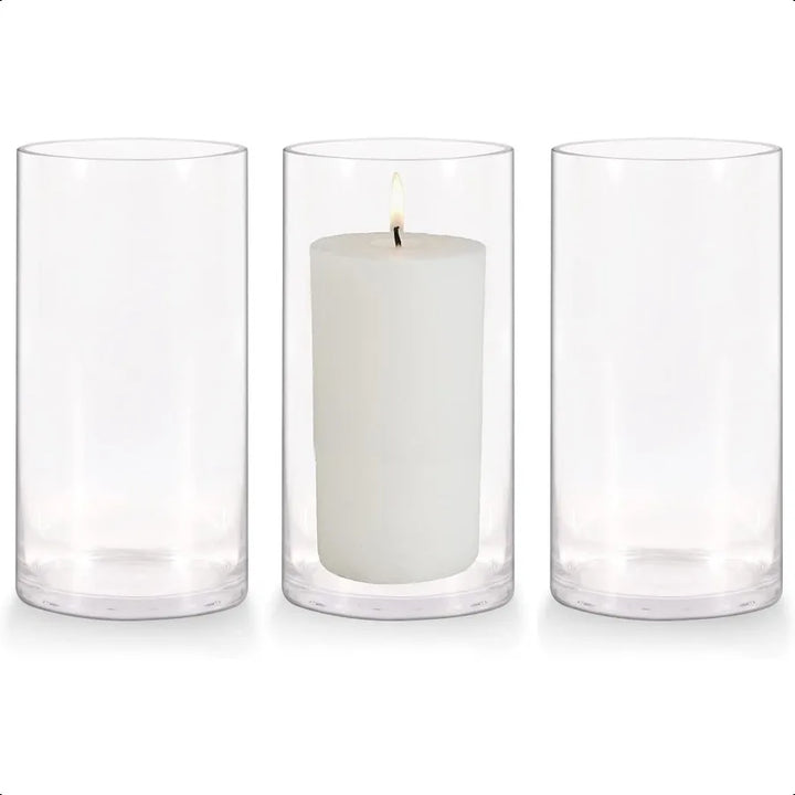 Set of 3 Glass Cylinder Vases8 Inch Tall Clear Flower Vase Decorative Floral Vase for Home Decor Candle Holder Wedding Centerpi