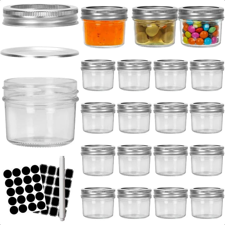 Keketin Mason Jars 4 oz with Airtight Lids and Bands20 Pack Wide Mouth Glass Jars with Lids 100ml Mini Glass Canning Jar for Ja