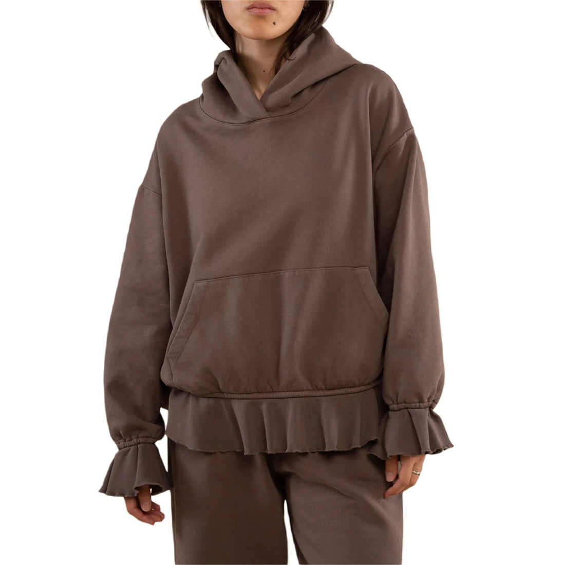 Women s Loose Hoodies Solid Color Rufles Hooded Long Sleeve Sweatshirts Pullovers Fall Winter Casual Tops
