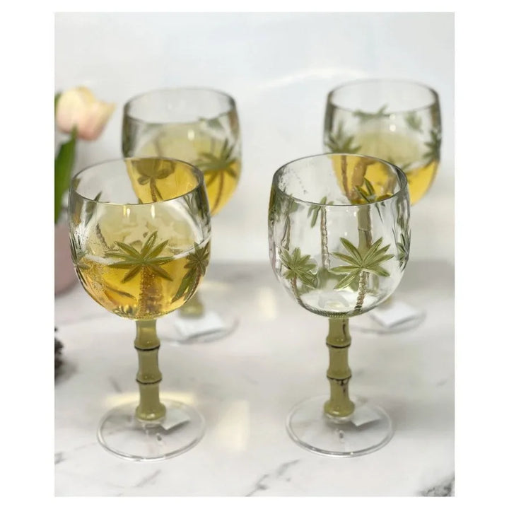 Palm Tree Plastic Wine Glasses Set of 4 16oz BPA Free Acrylic Wine Glass Set Unbreakable Red Wine Glasses White Wine Glasses