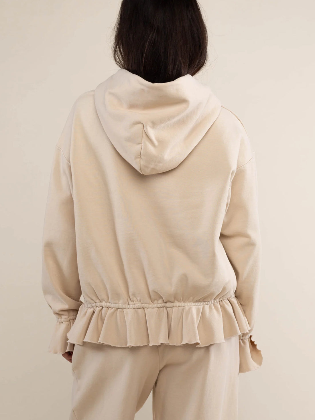 Women s Loose Hoodies Solid Color Rufles Hooded Long Sleeve Sweatshirts Pullovers Fall Winter Casual Tops