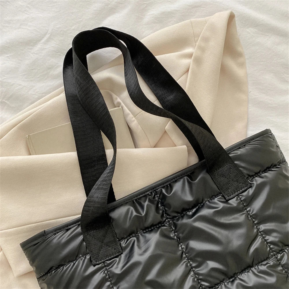 Fashion Women Tote Bag Large Capacity Cotton Padded Top-handle Bags Rhombus Portable Handbag Quilted Solid for Leisure Travel