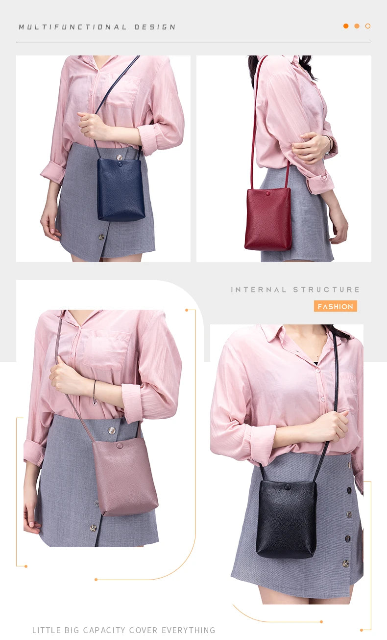 New Women Genuine Leather Handbags Female Large Capacity Shoulder Bags Phone Pocket Card Holders Fashion Crossbody Bags for Girl