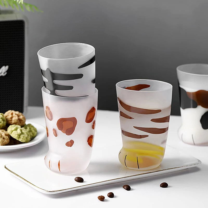 Animals Glass Cup 300ML Creative Cute Cartoon Cat Paw Water Bottle Milk Juice Frosted Drinking Cold Drink Mug Coffee Cup
