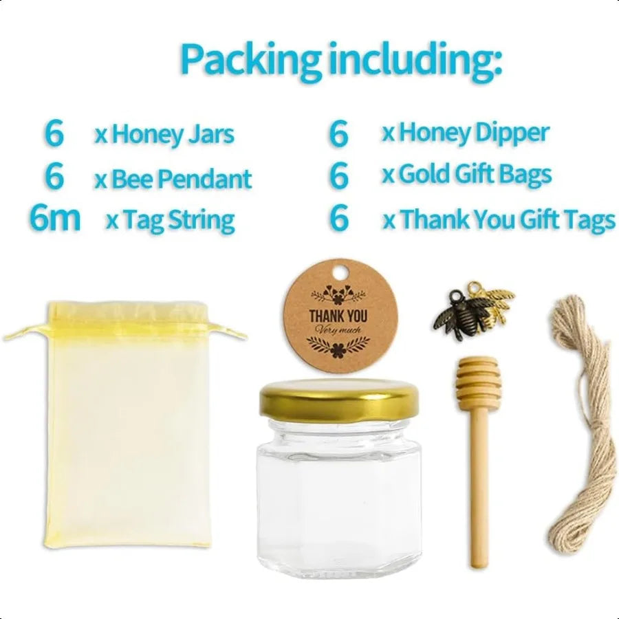 1.5oz 6Pack Mini Glass Hexagon Jars Gold Lids Jam Honey Dipper Wedding Favors Baby Food Candle Crafts Canning Jar Glasses jar G