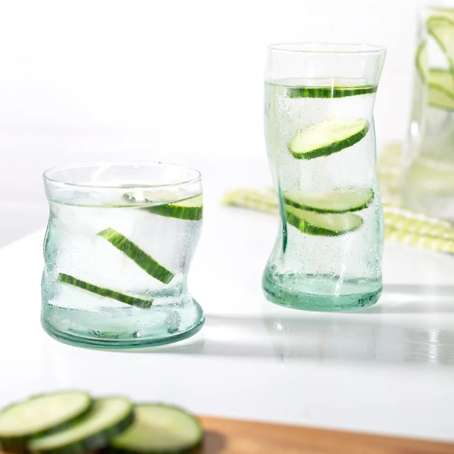 2 pack Clear Green Glass 11.5 oz