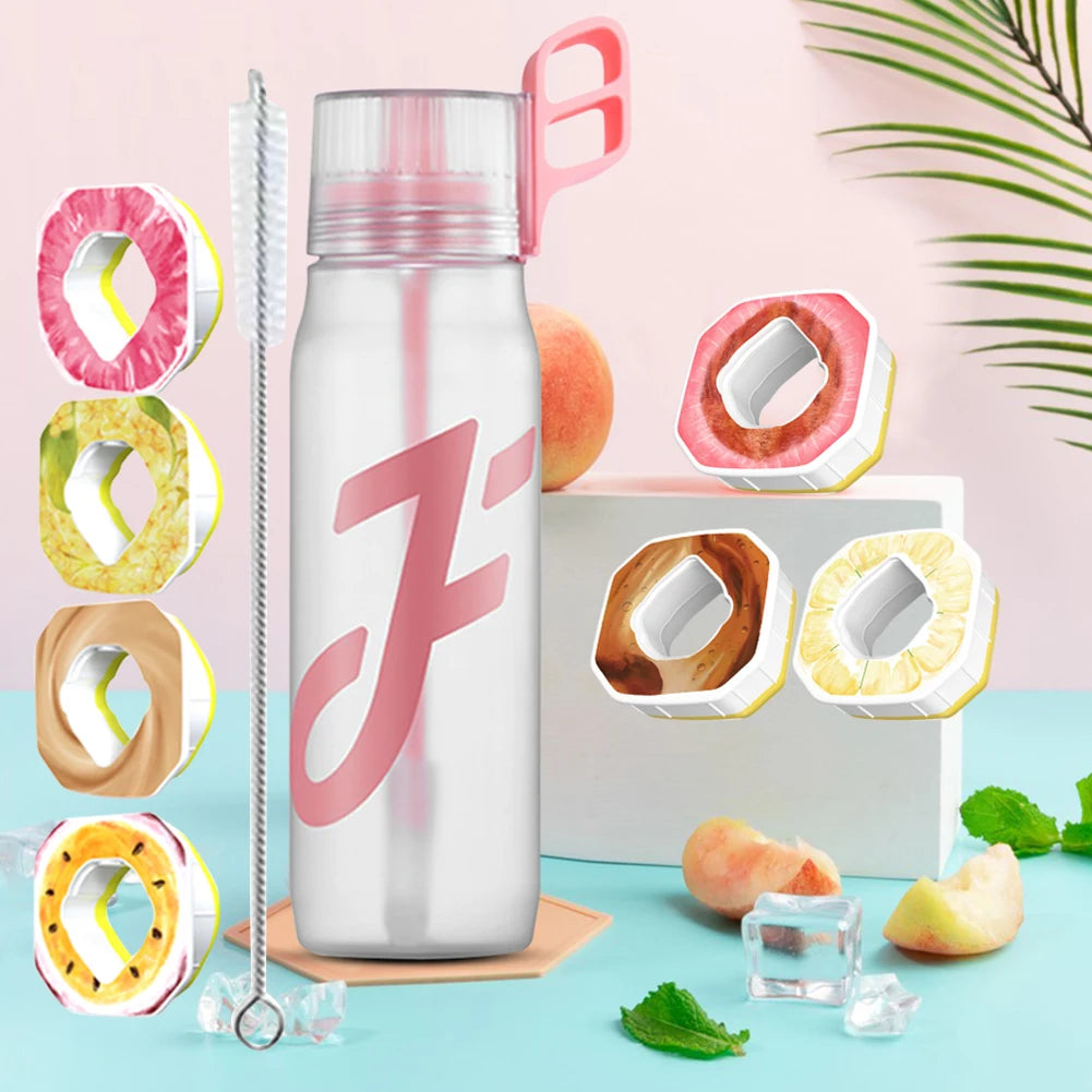 650 ML Gym Fitness Bottle Water Bottle Drink More Water with 1/5/7Pcs Flavour Pod Gym Water Bottles with Handle Straw with Brush