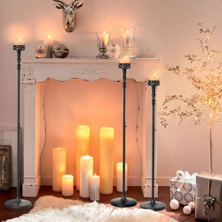 Floor Candle Holder Centerpieces for Tables 3Pcs Candle holders Metal Candlestick for Wedding Ceremony Halloween Decor (Black)