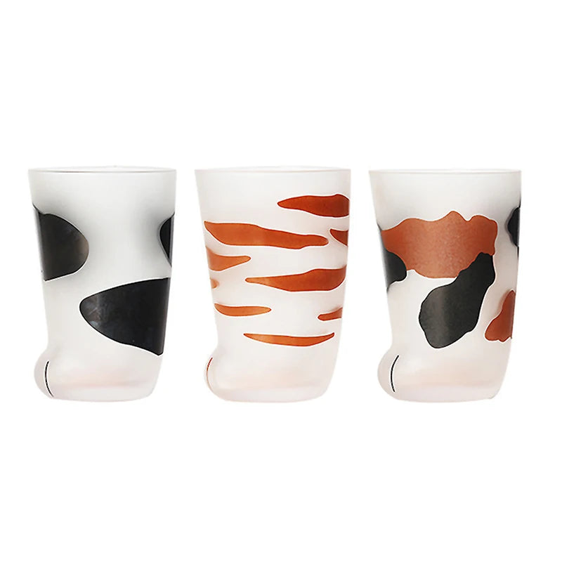 Animals Glass Cup 300ML Creative Cute Cartoon Cat Paw Water Bottle Milk Juice Frosted Drinking Cold Drink Mug Coffee Cup