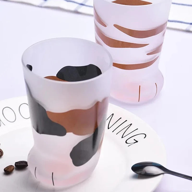 Animals Glass Cup 300ML Creative Cute Cartoon Cat Paw Water Bottle Milk Juice Frosted Drinking Cold Drink Mug Coffee Cup