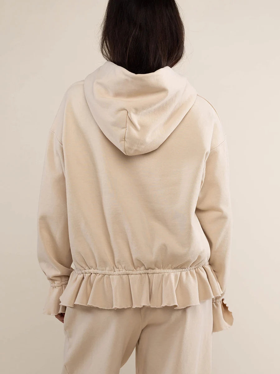 Women s Loose Hoodies Solid Color Rufles Hooded Long Sleeve Sweatshirts Pullovers Fall Winter Casual Tops