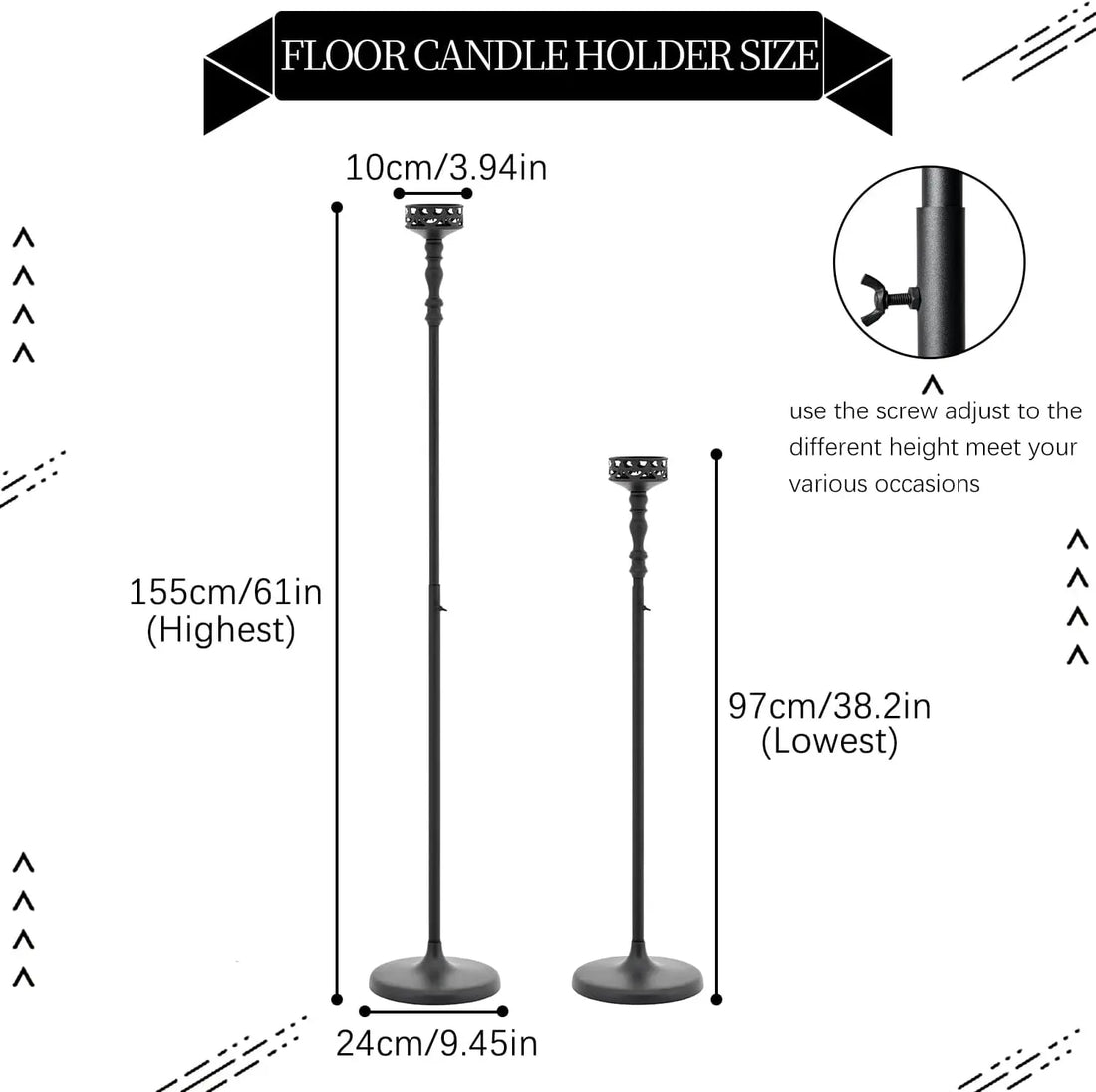Floor Candle Holder Centerpieces for Tables 3Pcs Candle holders Metal Candlestick for Wedding Ceremony Halloween Decor (Black)