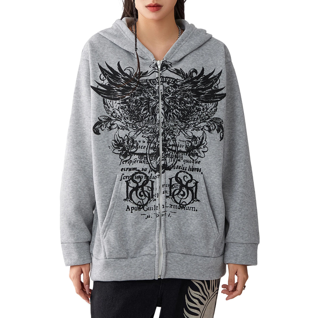 Women s Full Zip Hoodies Vintage Wings Print Long Sleeve Oversized Sweatshirts Grunge Jackets