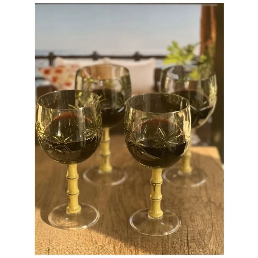 Palm Tree Plastic Wine Glasses Set of 4 16oz BPA Free Acrylic Wine Glass Set Unbreakable Red Wine Glasses White Wine Glasses