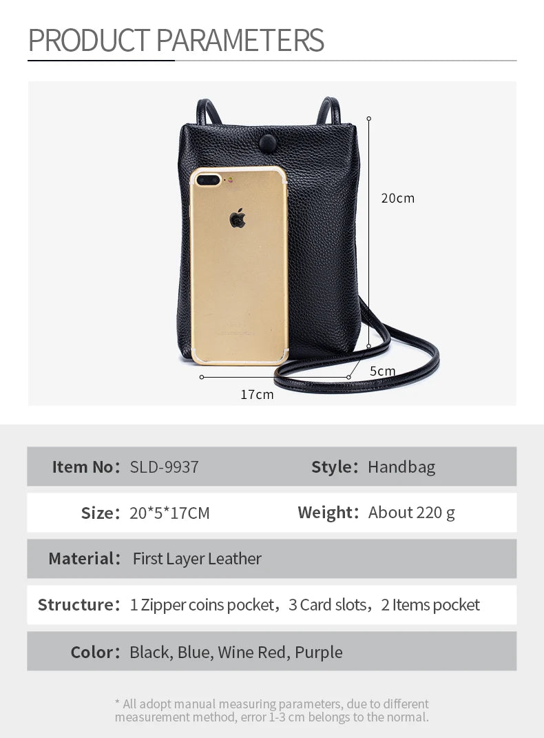 New Women Genuine Leather Handbags Female Large Capacity Shoulder Bags Phone Pocket Card Holders Fashion Crossbody Bags for Girl