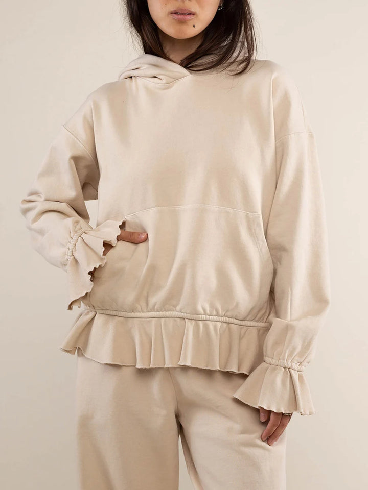Women s Loose Hoodies Solid Color Rufles Hooded Long Sleeve Sweatshirts Pullovers Fall Winter Casual Tops