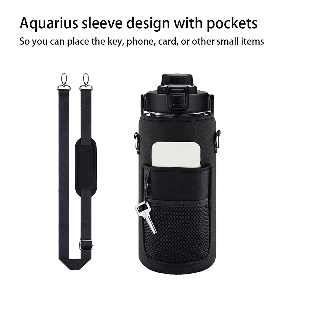 Hiking Traveling Water Bottle Cover with Shoulder Strap Insulated Kettle Bag Thermal Vacuum Flask Sleeve Pouch Pink