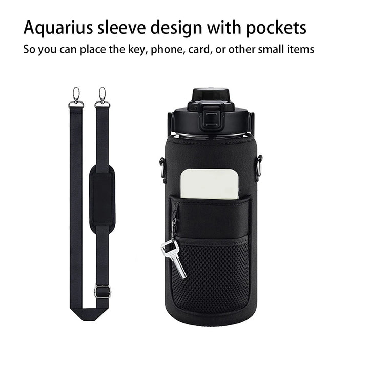 Hiking Traveling Water Bottle Cover with Shoulder Strap Insulated Kettle Bag Thermal Vacuum Flask Sleeve Pouch Pink