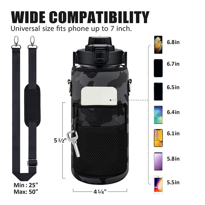 Hiking Traveling Water Bottle Cover with Shoulder Strap Insulated Kettle Bag Thermal Vacuum Flask Sleeve Pouch Pink
