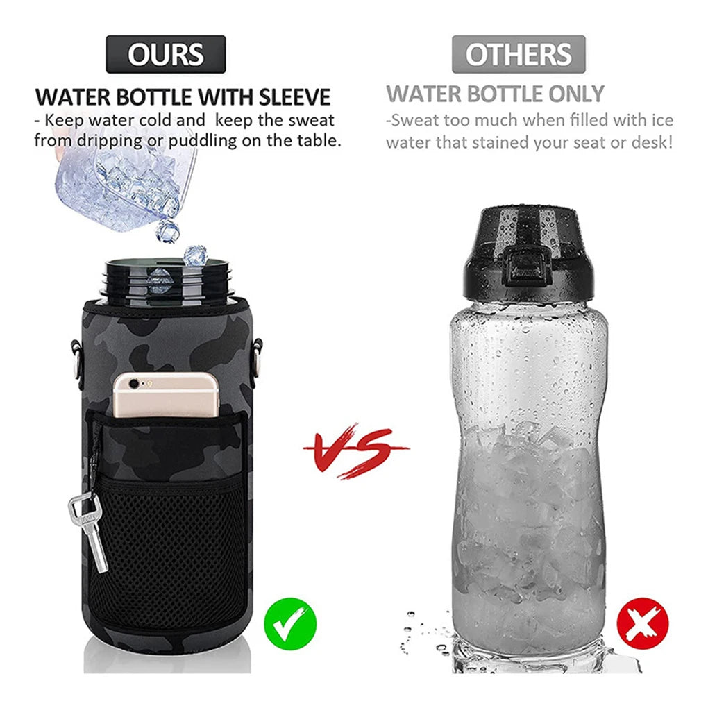 Hiking Traveling Water Bottle Cover with Shoulder Strap Insulated Kettle Bag Thermal Vacuum Flask Sleeve Pouch Pink