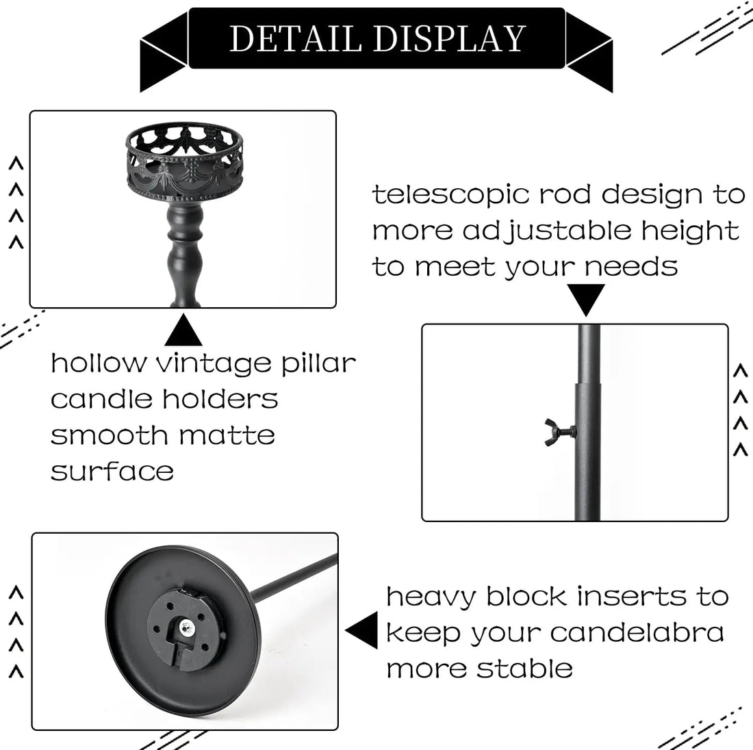 Floor Candle Holder Centerpieces for Tables 3Pcs Candle holders Metal Candlestick for Wedding Ceremony Halloween Decor (Black)