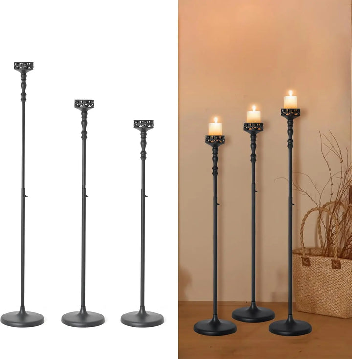 Floor Candle Holder Centerpieces for Tables 3Pcs Candle holders Metal Candlestick for Wedding Ceremony Halloween Decor (Black)
