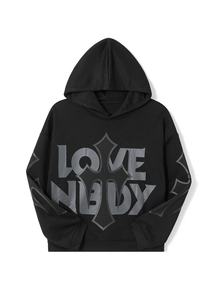 Women s Casual Fall Hood Sweatshirt Cross Letter Print Long Sleeve Loose Hoodies Streetwear