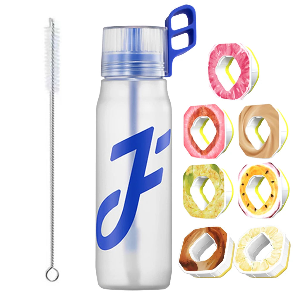 650 ML Gym Fitness Bottle Water Bottle Drink More Water with 1/5/7Pcs Flavour Pod Gym Water Bottles with Handle Straw with Brush