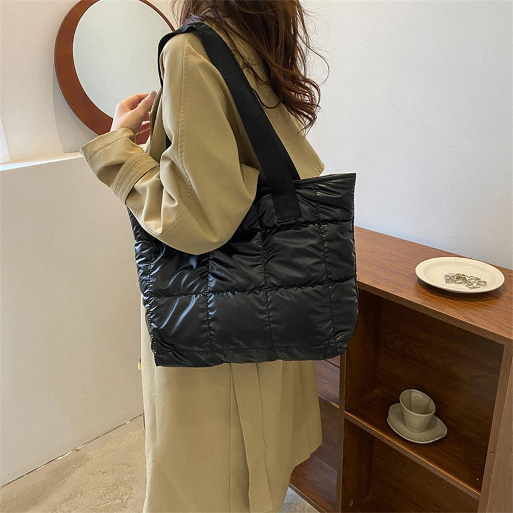 Fashion Women Tote Bag Large Capacity Cotton Padded Top-handle Bags Rhombus Portable Handbag Quilted Solid for Leisure Travel