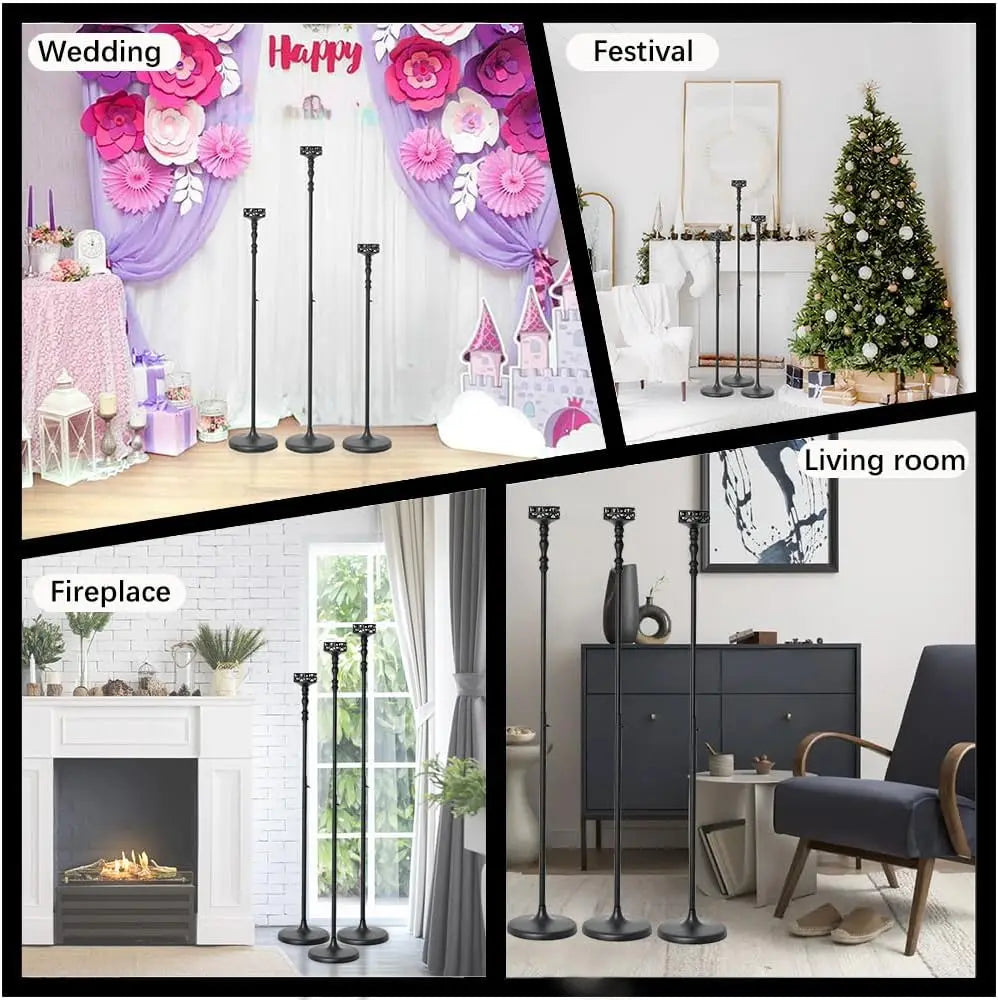Floor Candle Holder Centerpieces for Tables 3Pcs Candle holders Metal Candlestick for Wedding Ceremony Halloween Decor (Black)