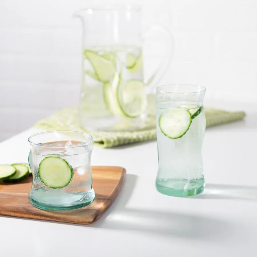 2 pack Clear Green Glass 11.5 oz