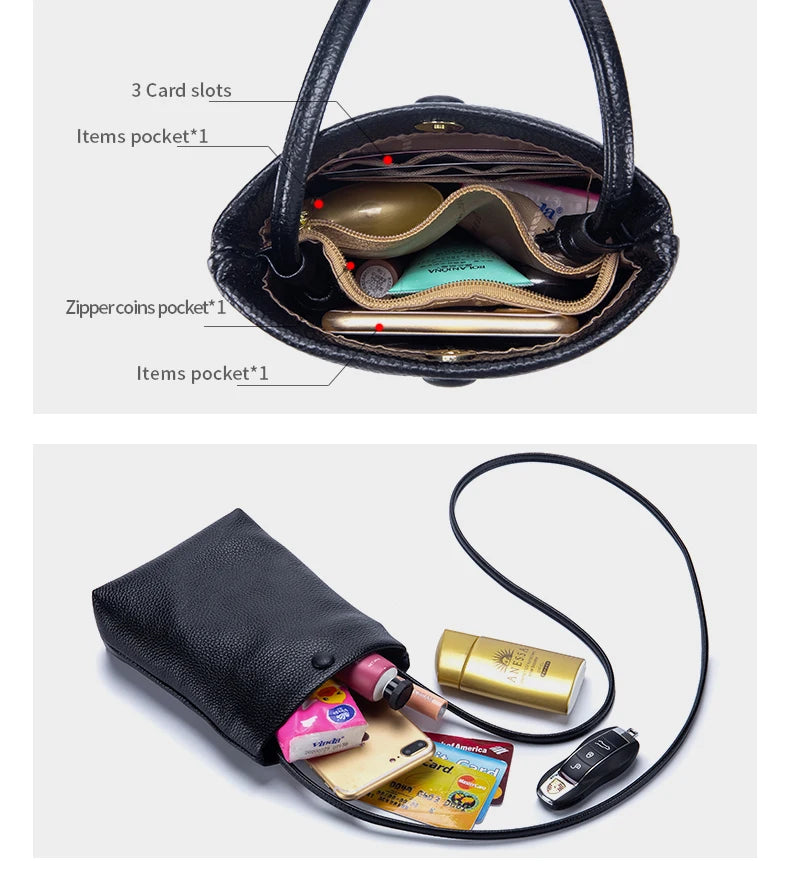 New Women Genuine Leather Handbags Female Large Capacity Shoulder Bags Phone Pocket Card Holders Fashion Crossbody Bags for Girl
