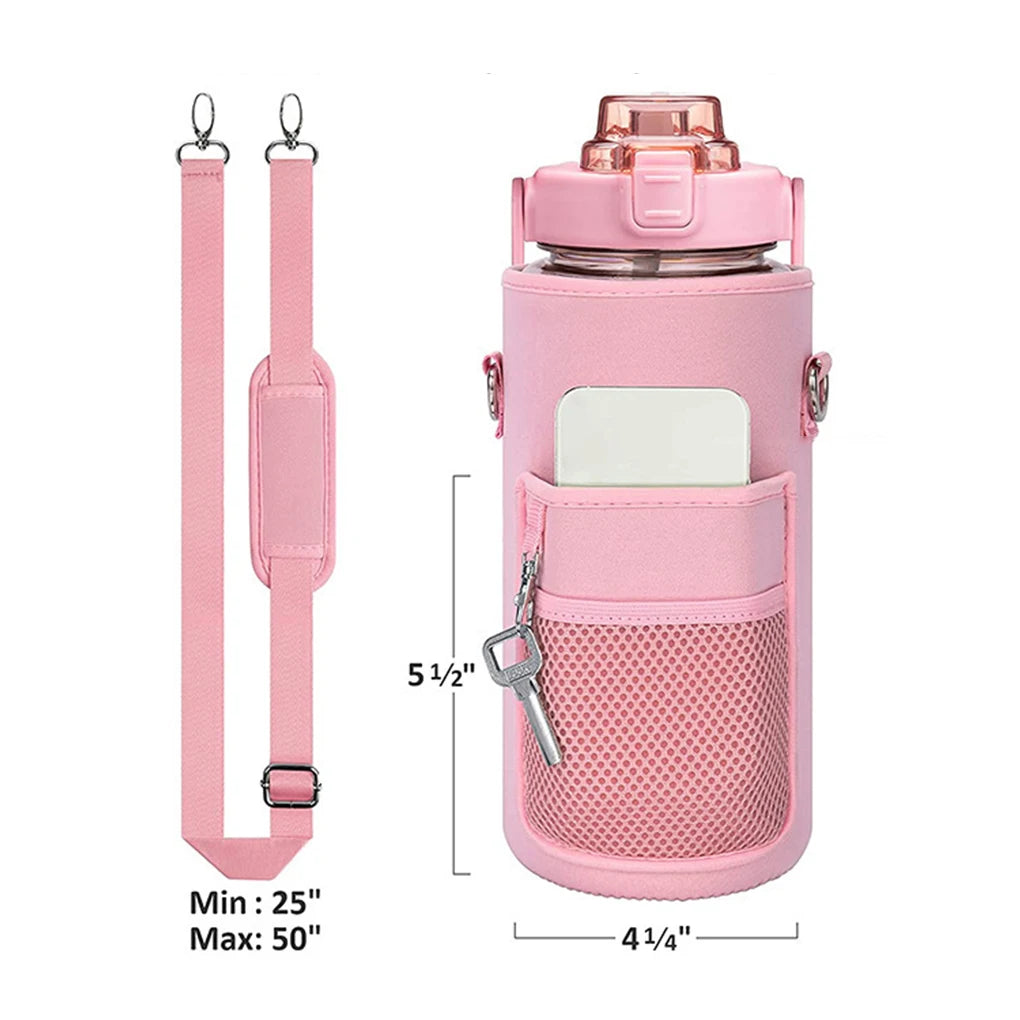Hiking Traveling Water Bottle Cover with Shoulder Strap Insulated Kettle Bag Thermal Vacuum Flask Sleeve Pouch Pink