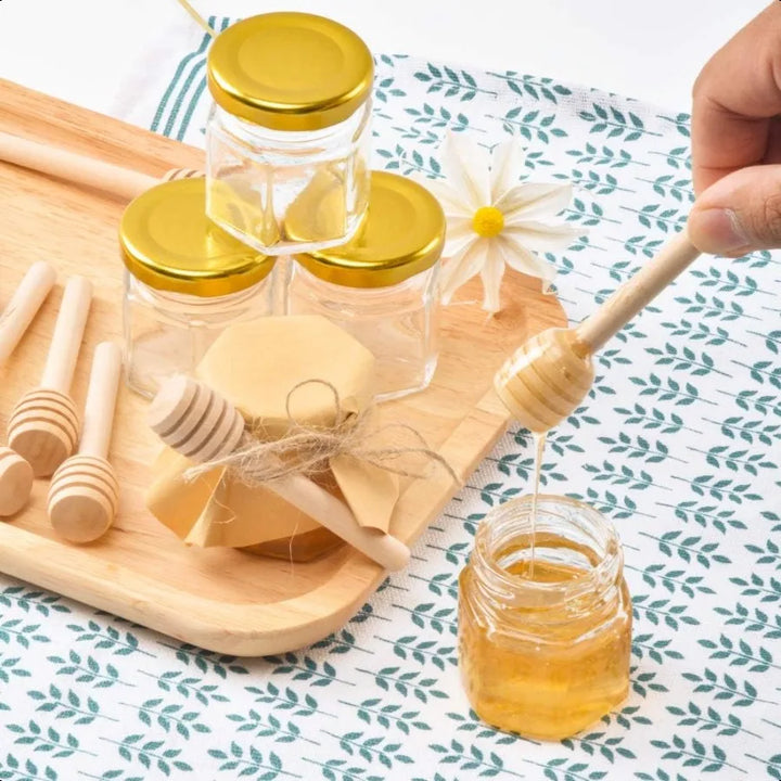 1.5oz 6Pack Mini Glass Hexagon Jars Gold Lids Jam Honey Dipper Wedding Favors Baby Food Candle Crafts Canning Jar Glasses jar G